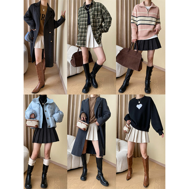 Sinan 2025 spring, autumn and winter fashionable items, woolen thickened commuter high waist A-line skirt, pleated half-body skirt