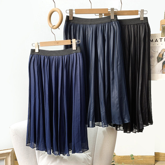 Foreign trade list! Cool and breathable ~ Retro commuting casual and flowing chiffon pleated skirt A-line skirt mid-skirt in summer