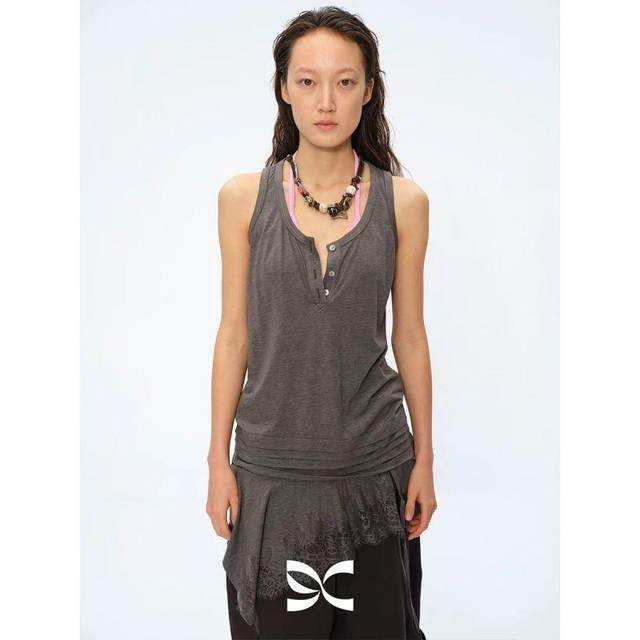 Brand authorization Square Circle Heavy Industry Lace Splicing and Laminated Inner Slimming Sling Vest Top