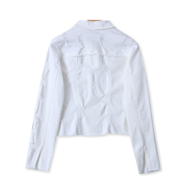 Denim lapel short jacket, bristled ripped jacket, cardigan, spring and autumn new foreign trade button women's top 17344