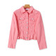 Denim lapel short jacket, bristled ripped jacket, cardigan, spring and autumn new foreign trade button women's top 17344