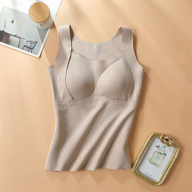 2025 winter suspender vest for women, hair-tightened and thickened mulberry silk heating plus velvet with chest pad integrated thermal underwear