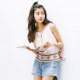 Summer sweet ethnic style wind embroidery printing round neck sleeveless vest vest girl loose chiffon shirt T -shirt top
