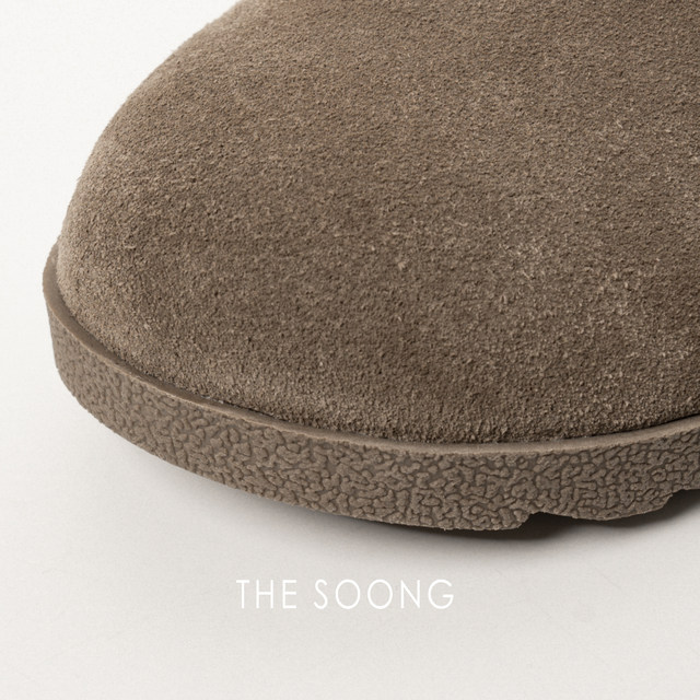 THESOONG/furry boken shoes cow suede wool lining versatile toe slippers for women 8012
