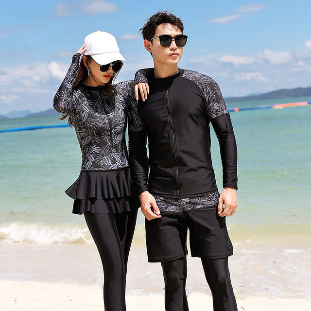 Conservative quick -drying skirt -like long -sleeved long pants Thai beach sunscreen men's and women's sports swimwear

