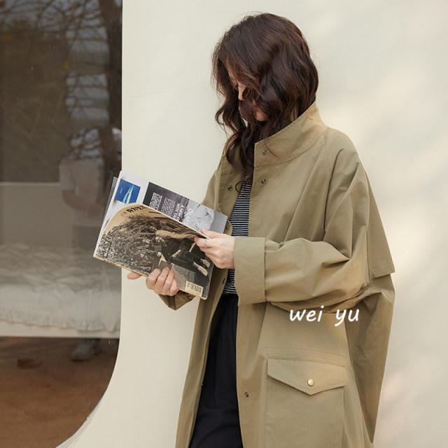 Weiyu large-size women's clothing British style stand collar windbreaker for women 2025 autumn new high-end loose jacket