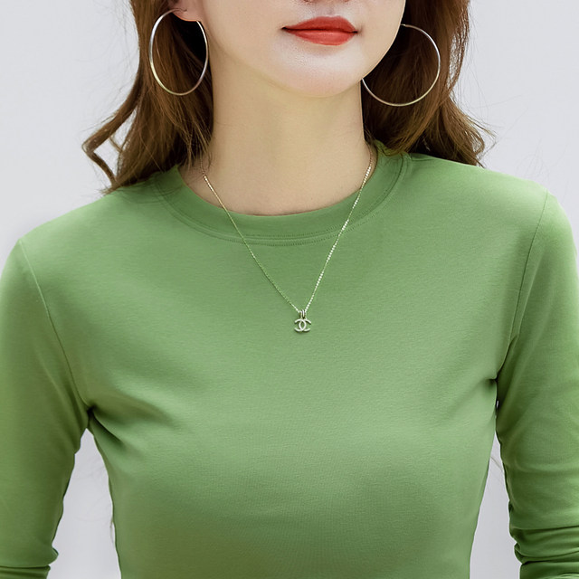 Small round neck pure cotton long sleeve T-shirt for women with large size versatile inner wear mother-in-law and grandma autumn clothes middle-aged mother base shirt