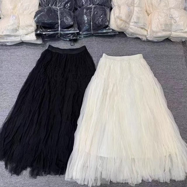 Mesh skirt for women 2025 spring new European station solid color high waist tulle skirt versatile fashionable age-reducing long skirt