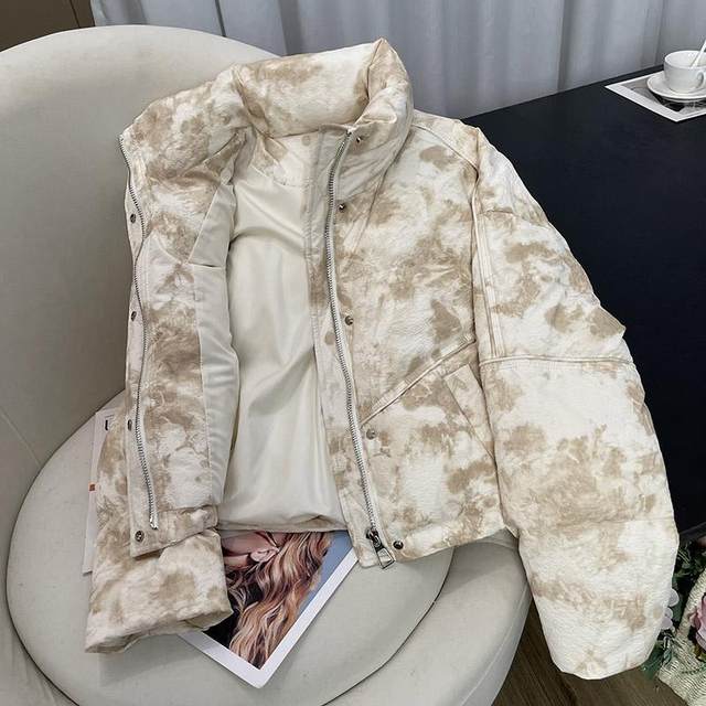 tie-dye down jacket for women 2024 winter new Korean version small loose thickened stand collar bread jacket short jacket