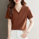 Purple V-neck Short-sleeved T-shirt for women 2025 new summer hot women's loose high-end front shoulder half-sleeved tops
