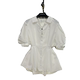 Large size waist-retracting puff sleeve white shirt short-sleeved women's 2025 new fat mm high-end and beautiful half-sleeved top
