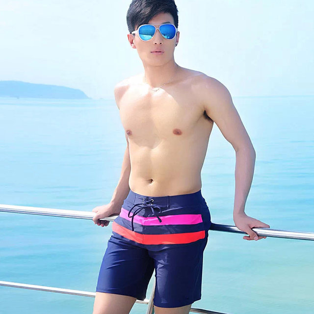 Sanqi swimsuit men's swimming trunks men's flat corner five-point hot spring large size swimming trunk suit couple beach pants men's loose