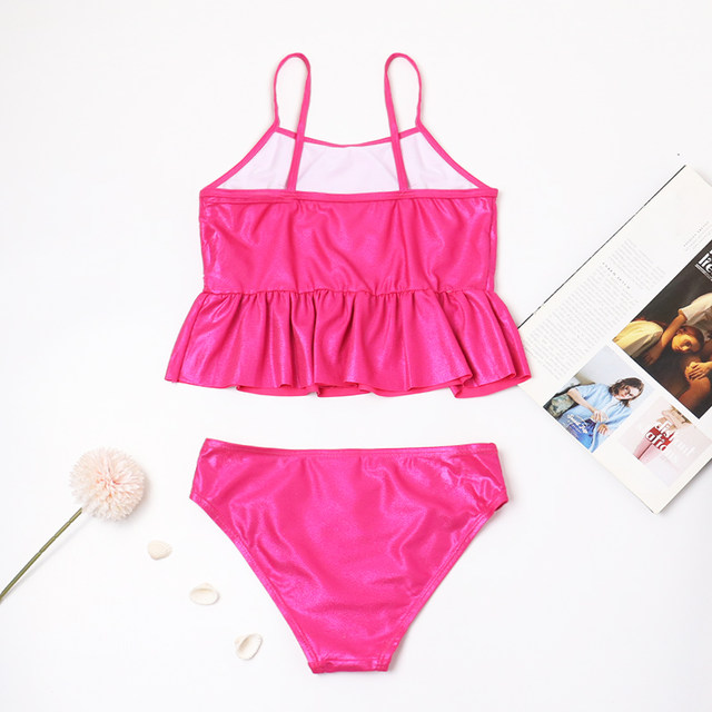 European and American original single girls bikini fashion Barbie pink princess children's split swimsuit cute fine glitter girl swimsuit