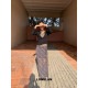 LOSLAN 25SS spring and summer new model niche pattern printed irregular lace yarn skirt
