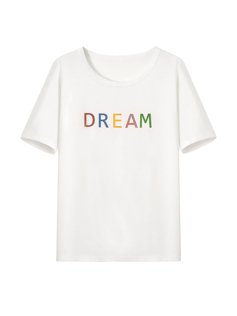 apipedream simple casual top colorful letter printed white short-sleeved T-shirt for women.