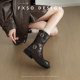 Cowhide Fangxiang British style huge good-looking Martin boots for women 2025 autumn new flat bottom round toe black short boots