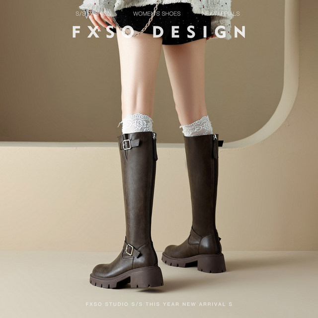 Genuine leather FXSO Fangxiang 2025 autumn new high boots knight boots black thick sole high boots women's boots