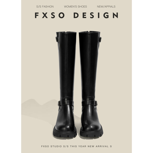 Genuine leather FXSO Fangxiang 2025 autumn new high boots knight boots black thick sole high boots women's boots