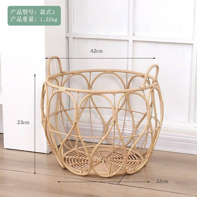 Imitation rattan handmade waterproof round rattan basket handle movable dirty clothes basket storage basket natural style storage basket