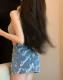 Large size fat sister printed denim skirt female summer new style is thin, high waist A -line retro hip skirt
