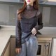 Large size fat girl turtleneck mesh base shirt for women in spring and autumn bright silk fashionable inner lace gauze top small shirt