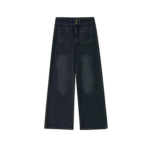 American retro wide-leg jeans for women in spring and autumn large size slightly fat mm high waist loose slim pear-shaped body pants trendy