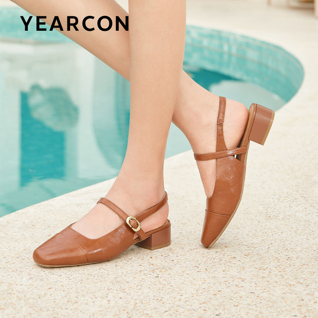 Yierkang French Toe Sandals for Women 2025 New Summer Thick Heel Mary Jane Shoes Retro Hollow High Heel Sandals