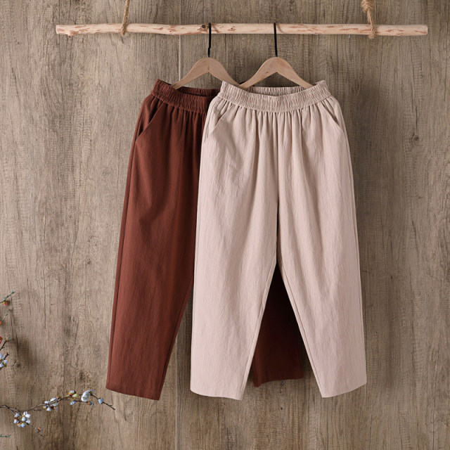 Cotton and linen harem pants for women for summer thin loose large size high waist versatile casual straight white nine-point mother women's pants