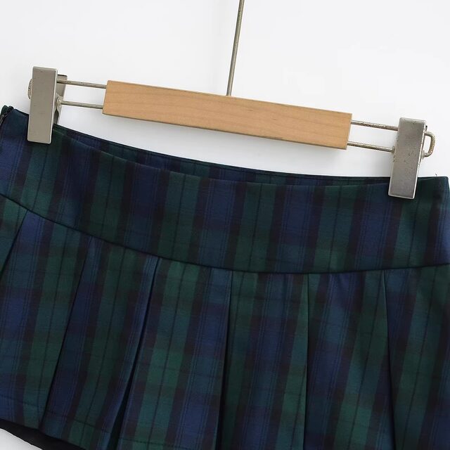 Plaid anti-exposure pleated skirt for women in spring and autumn American hot girls short skirt sports style skirt low waist a-line skirt
