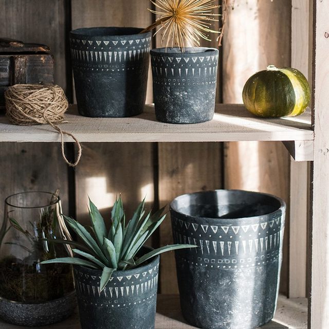 
Juhan retro black pottery cement flower pot African element decorative ceramic breathable flower pot soil culture high-end European gardening
