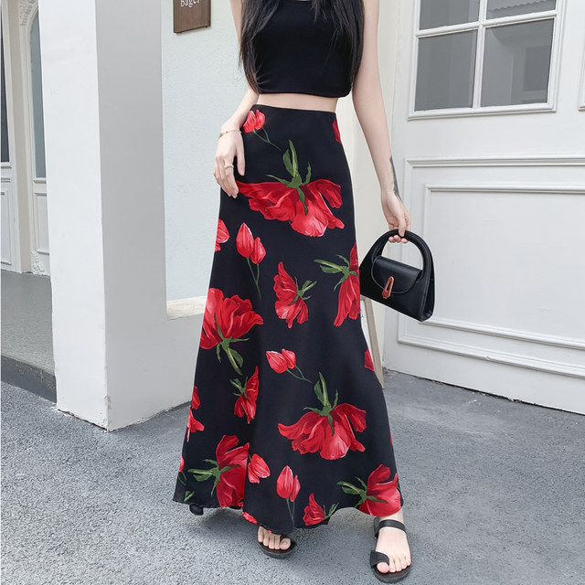 Summer beautiful skirt for women printed chiffon long skirt 2025 new vacation style A-line fish tail hip skirt