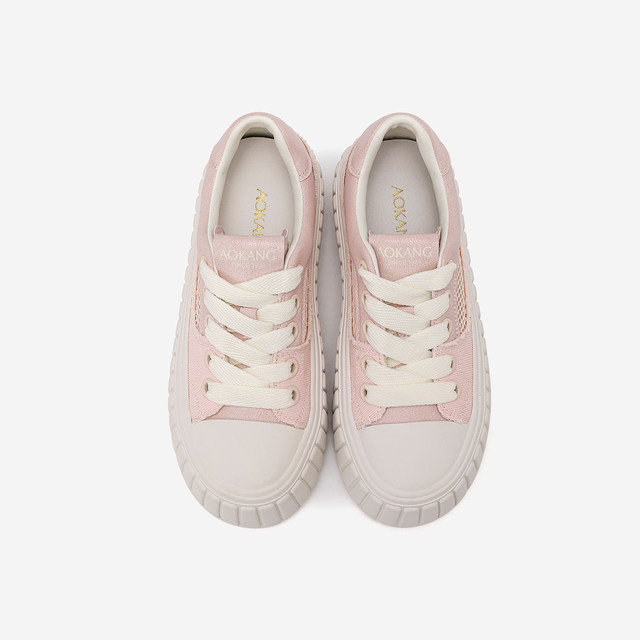 Aokang Women's Shoes Spring and Autumn Shallow Mouth Casual Shoes Thick Heels Increased Size