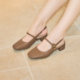 Aokang women's shoes, spring and summer new square-toe strap fashion sandals comfortable thick heel mid-length commuting toe shoes