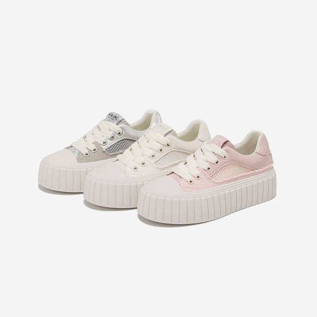 Aokang Women's Shoes Spring and Autumn Shallow Mouth Casual Shoes Thick Heels Increased Size