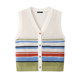 La Chapelle Colorful Striped Knitted Vest Women's Spring and Summer V-neck Hollow Cardigan Top
