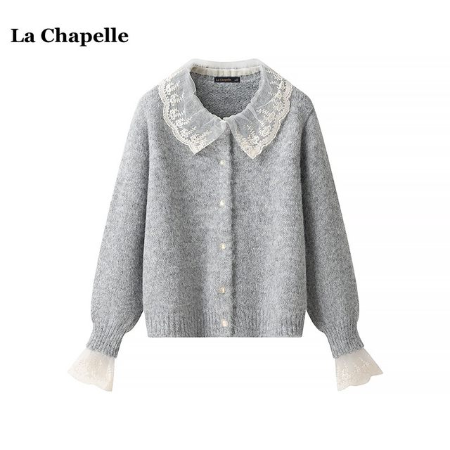 La Chapelle/La Chapelle sweet lace knitted cardigan for women winter new doll collar sweater