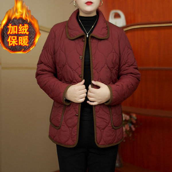 Mother's lapel cotton coat, new winter style, velvet, thickening, noble cotton coat, middle-aged and elderly women's large size cotton coat