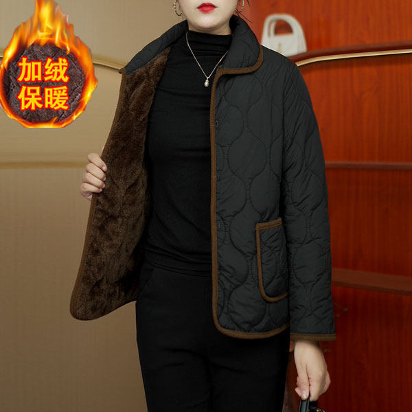 Mother's lapel cotton coat, new winter style, velvet, thickening, noble cotton coat, middle-aged and elderly women's large size cotton coat