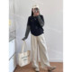Two pieces dark gray brushed furry T-shirt striped sleeve spliced ​​loose long sleeve base shirt top for women
