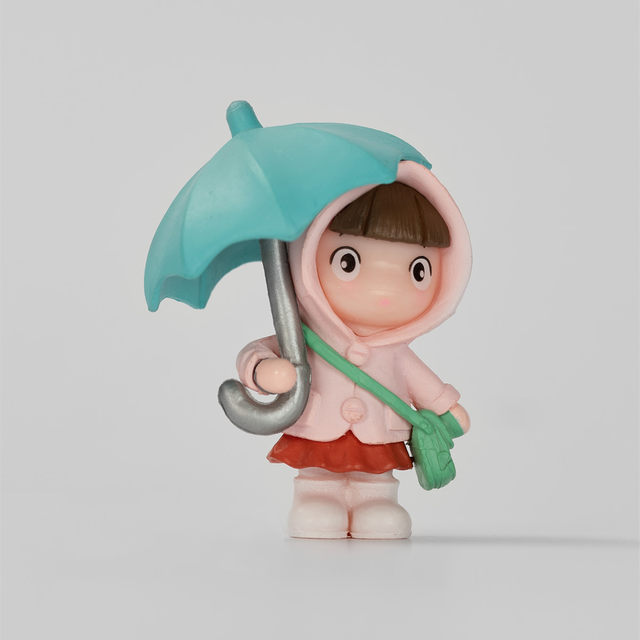 No. 1 home! Bored little girl holding an umbrella on a rainy day! Creative desktop small ornaments doll toys
