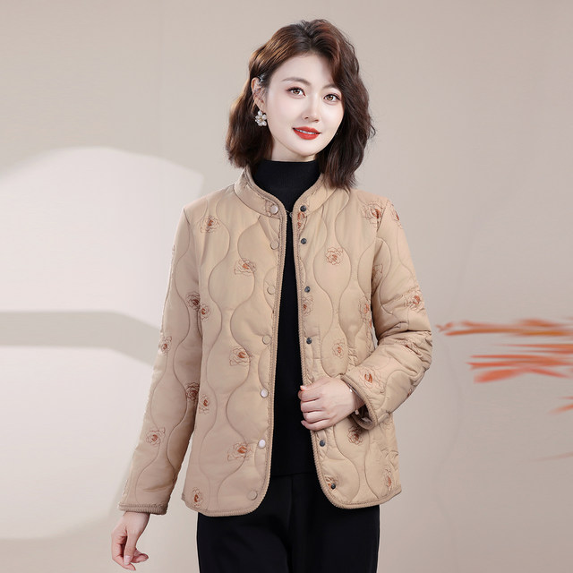 Middle-aged and elderly women's new winter thin warm cotton coats, mother's clothing, Western-style cotton jackets, cotton tops