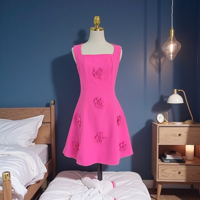 Fashionable and casual short versatile vest skirt 2025 spring women's retro sleeveless square collar high-end three-dimensional floral dress