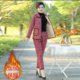 Mom's autumn and winter three-layer cotton plus velvet cotton coat set new winter middle-aged women's cotton jacket and cotton pants two-piece set