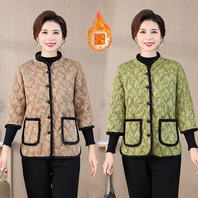 Middle-aged and elderly women's velvet thickened cotton vest mid-sleeve large size loose waistcoat warm mother's cotton jacket temperament winter