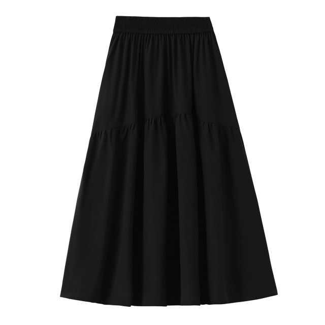 Pocket skirt 2025 black new skirt with high waist slim versatile umbrella mid-length summer large size 200Jin [Jin equals 0.5 kg]