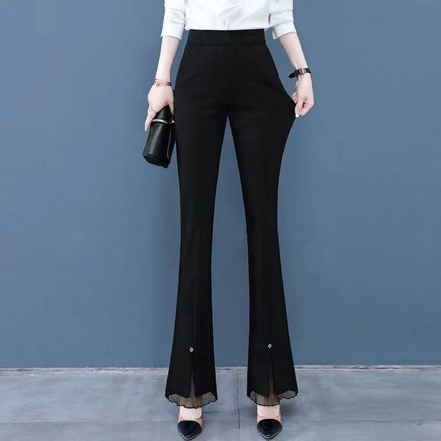 Drooping bell-bottom pants new 2025 spring fashionable high-waist slimming versatile lace spliced ​​trousers