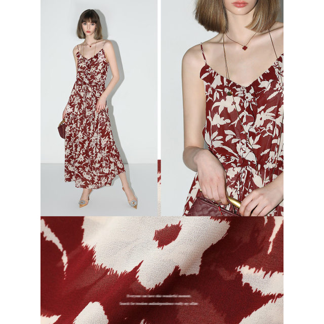 COCOBELLA heavy industry silk ruffle suspender skirt printed chiffon long skirt FR187