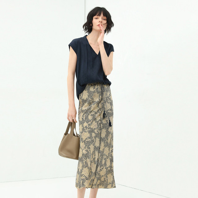 COCOBELLA freehand printed tassel ribbon skirt silky satin fishtail skirt HS122