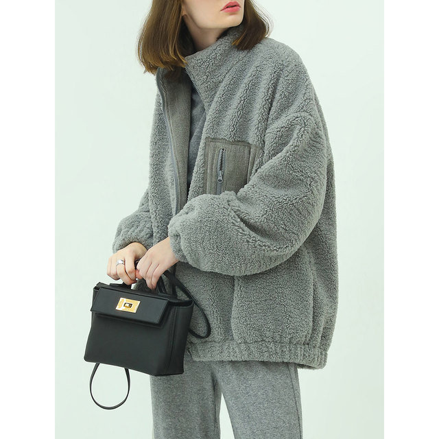 COCOBELLA fashionable stand collar grain velvet casual short coat warm plush jacket SC33