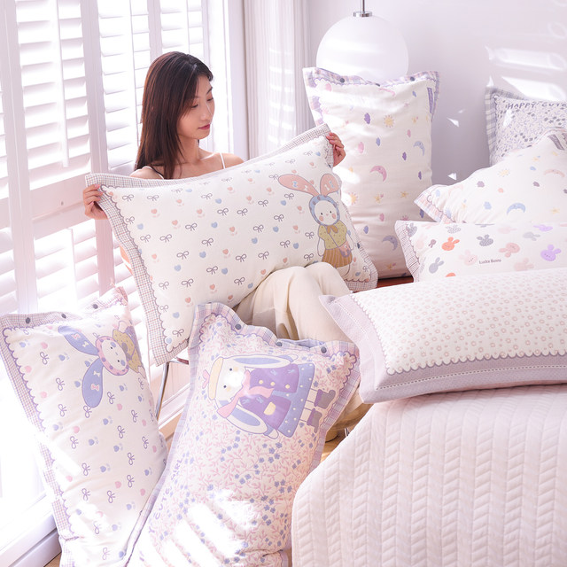 High-density pure cotton gauze snap pillow case one pair of cartoon all-purpose cotton pillow case all seasons, non-skinned pillow core cover